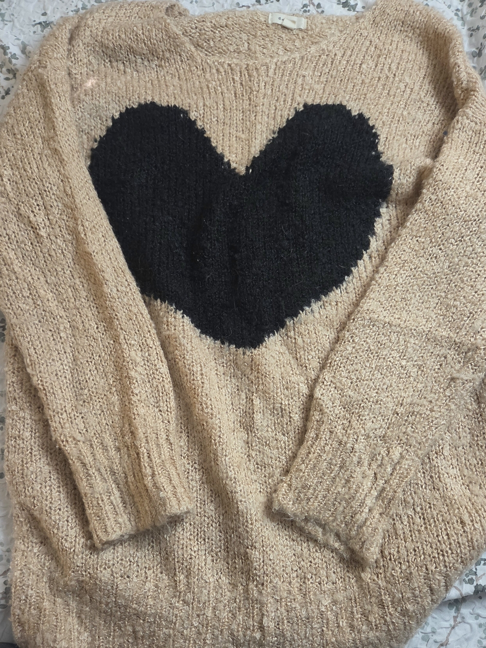 debut Light Pink Crewneck Sweater with Black Heart